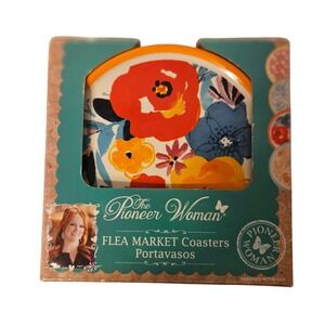 The Pioneer Woman Flea Market Coasters Set of 4 Floral Poppy Watercolor Round